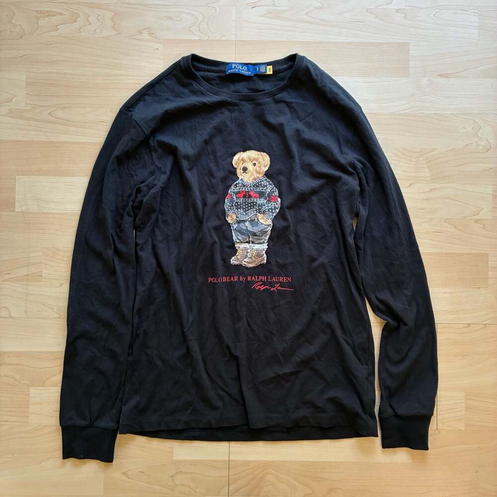 Polo Ralph Lauren Mens Black Christmas Polo Bear Long Sleeve Shirt Sz Large NWT
